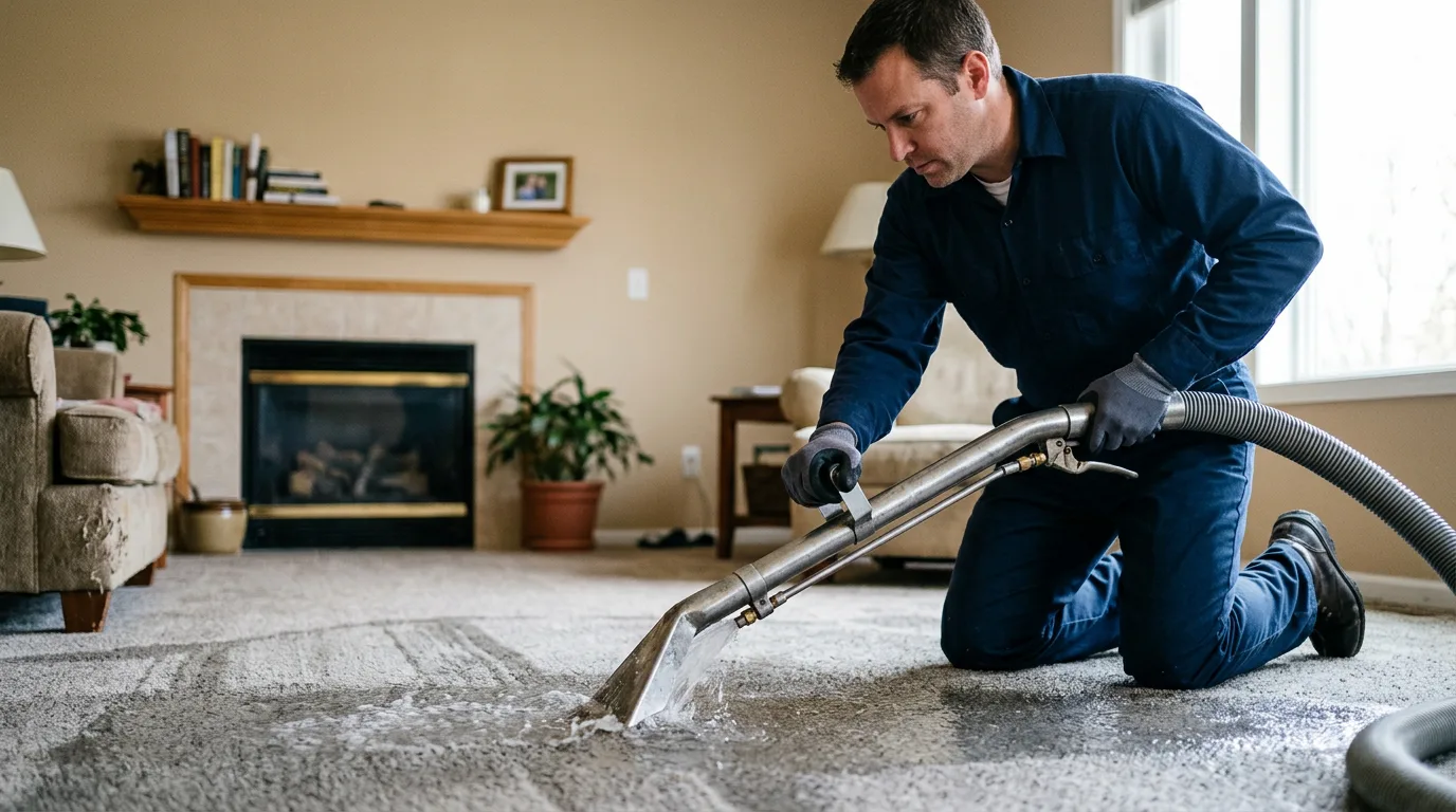 Water damage restoration technician working near Donnellson, IA